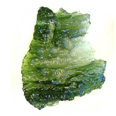 Green Moldavite crystal with unique textures, known for its powerful transformative energy, shown alongside tips for incorporating it into daily meditation and spiritual practices.