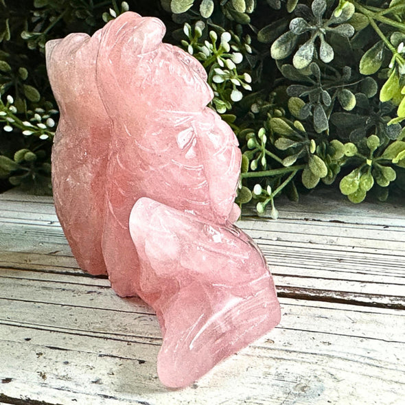 Pink Rose Quartz Crystal Owl Carving