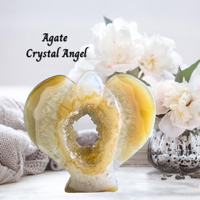 Handcarved crystal agate quartz angel with intricate details, perfect for decoration and spiritual healing.