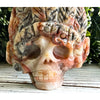 Crazy Lace Agate Crystal Indian Skull featuring vibrant patterns, perfect for decoration and spiritual energy.