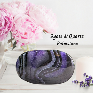 Banded Black Agate And Quartz Palmstone