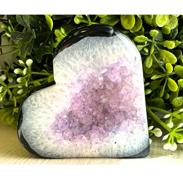 Agate Crystal Heart with Amethyst Geode