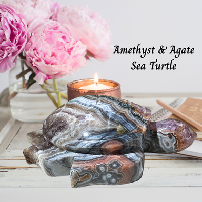 Natural Amethyst Agate Crystal Sea Turtle