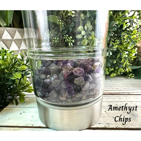 Natural Amethyst Crystal Water Bottle