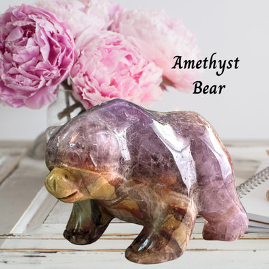 Crazy Lace Amethyst Bear Carving