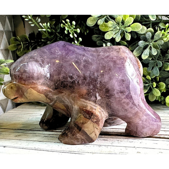 Crazy Lace Amethyst Bear Carving