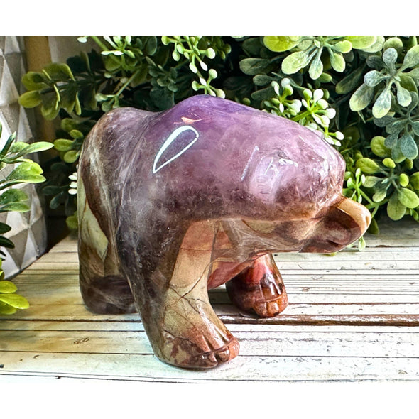 Crazy Lace Amethyst Bear Carving