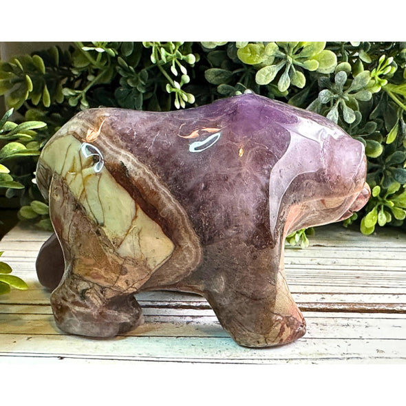 Crazy Lace Amethyst Bear Carving