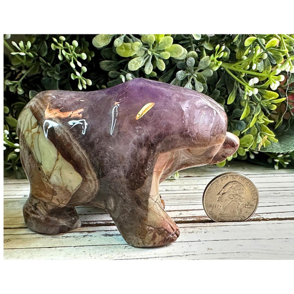 Crazy Lace Amethyst Bear Carving