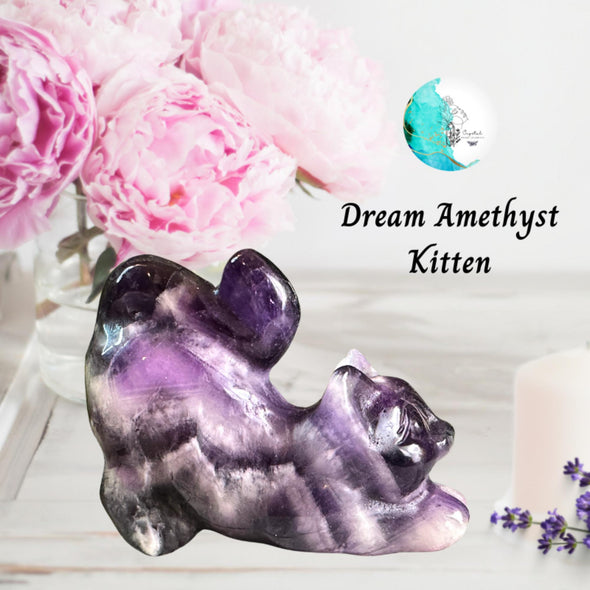 Purple Amethyst Crystal Kitten Figurine