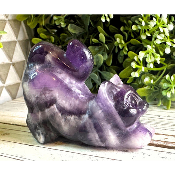 Purple Amethyst Crystal Kitten Figurine