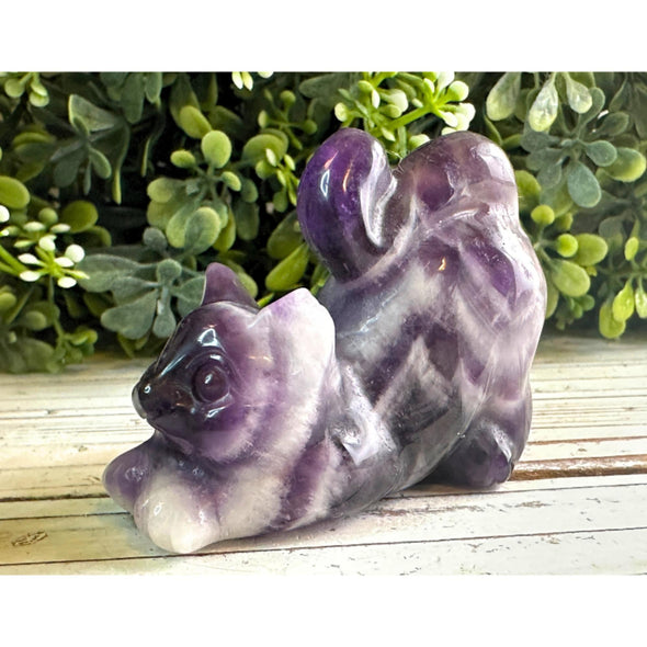 Purple Amethyst Crystal Kitten Figurine