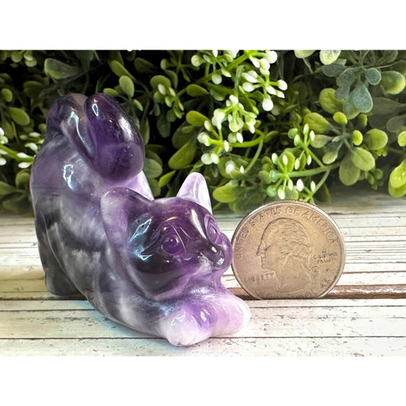 Purple Amethyst Crystal Kitten Figurine