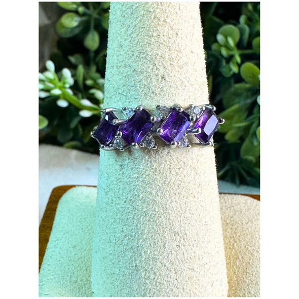 Natural Amethyst Adjustable Banded Ring