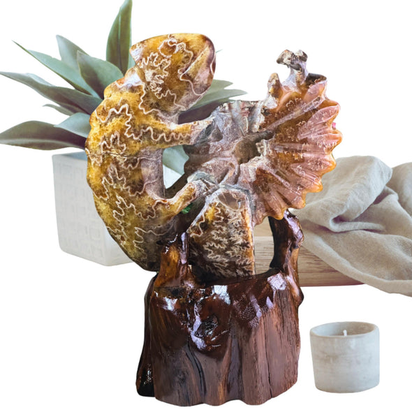 Handcarved Ammonite Crystal Lizard Figurine