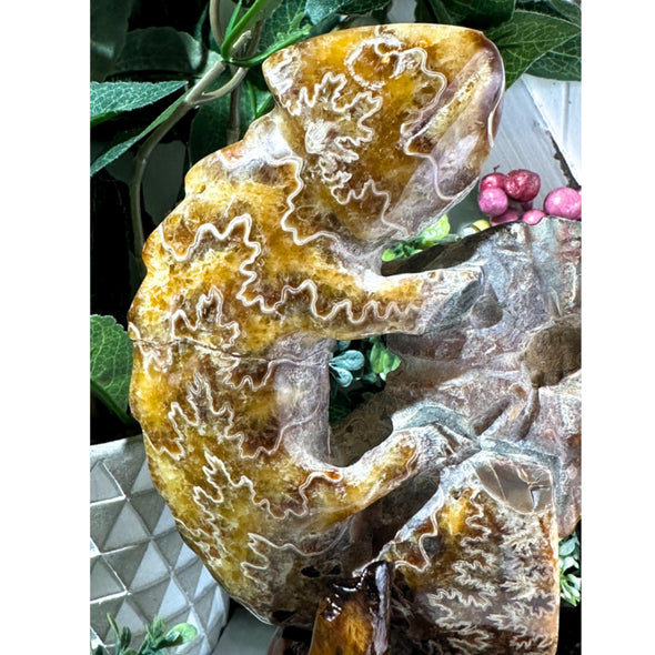 Handcarved Ammonite Crystal Lizard Figurine