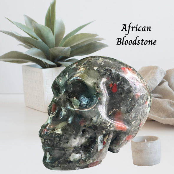 African Bloodstone Crystal Skull Carving