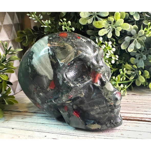 African Bloodstone Crystal Skull Carving