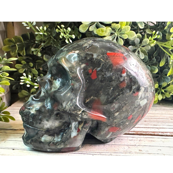 African Bloodstone Crystal Skull Carving