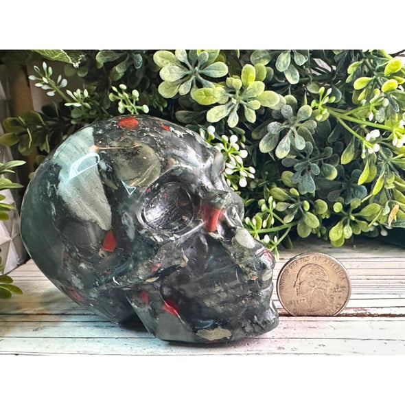 African Bloodstone Crystal Skull Carving