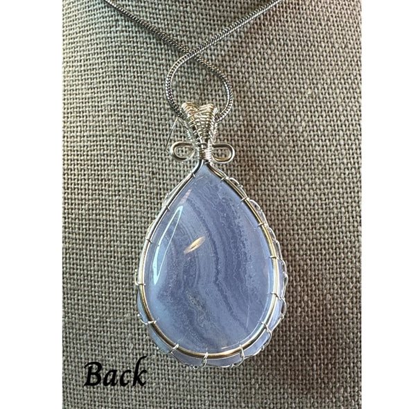 Blue Lace Agate Crystal Pendant Necklace