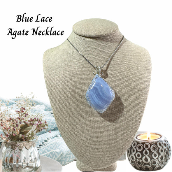 Blue Lace Agate Crystal Pendant Necklace