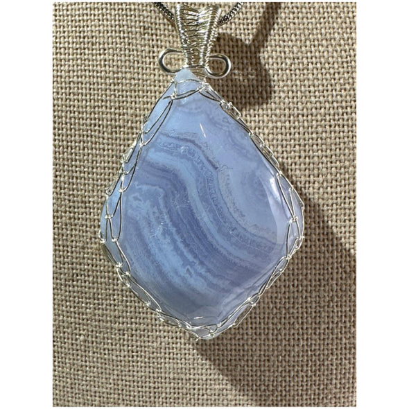 Blue Lace Agate Crystal Pendant Necklace