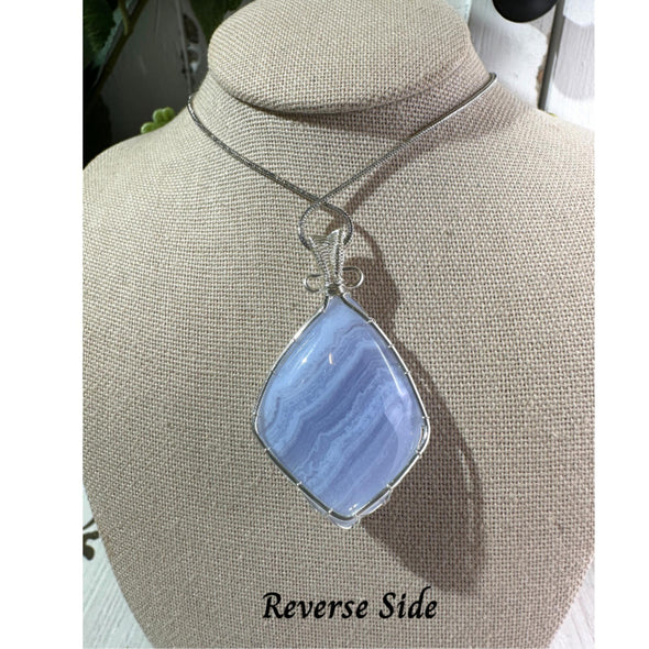 Blue Lace Agate Crystal Pendant Necklace