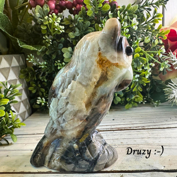 Blue Caribbean Calcite Owl Figurine