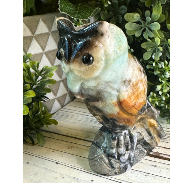 Blue Caribbean Calcite Owl Figurine