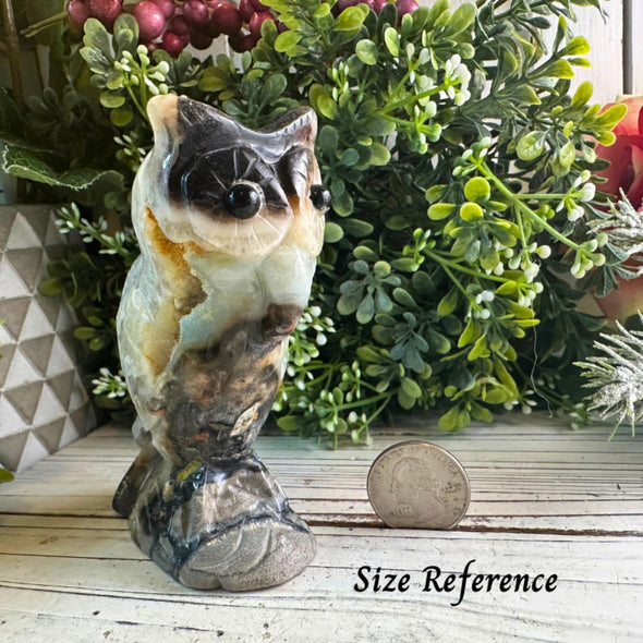 Blue Caribbean Calcite Owl Figurine