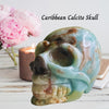 Caribbean Calcite Crystal Skull Carving - Skull Carving showcasing intricate detail with vibrant blue hues for crystal lovers