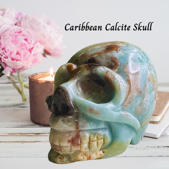 Caribbean Calcite Crystal Skull Carving