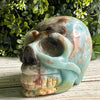 Caribbean Calcite Crystal Skull Carving - Skull Carving showcasing intricate detail with vibrant blue hues for crystal lovers