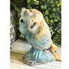 Caribbean Calcite crystal owl carving, showcasing vibrant blue and white hues, symbolizing wisdom and tranquility.