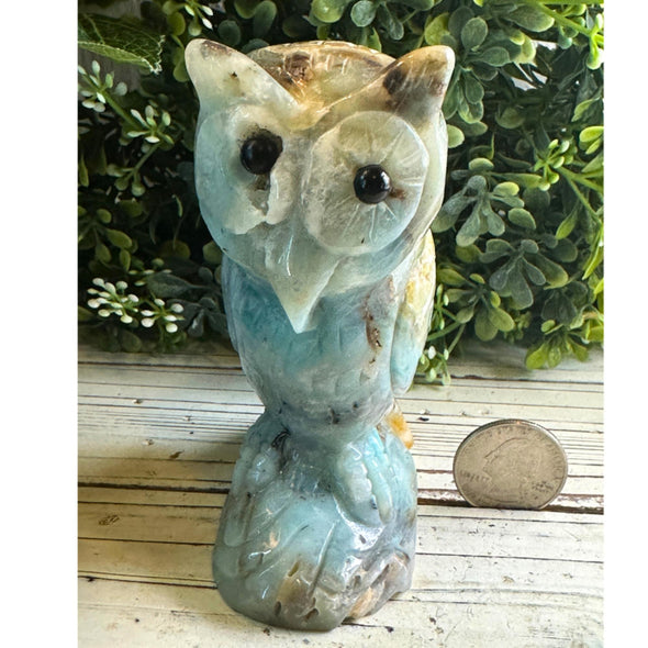 Caribbean Calcite Crystal Owl Carving