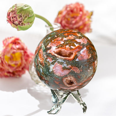 Red Carnelian Moss Agate Crystal Sphere
