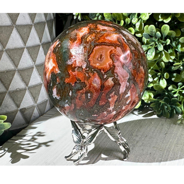 Red Carnelian Moss Agate Crystal Sphere
