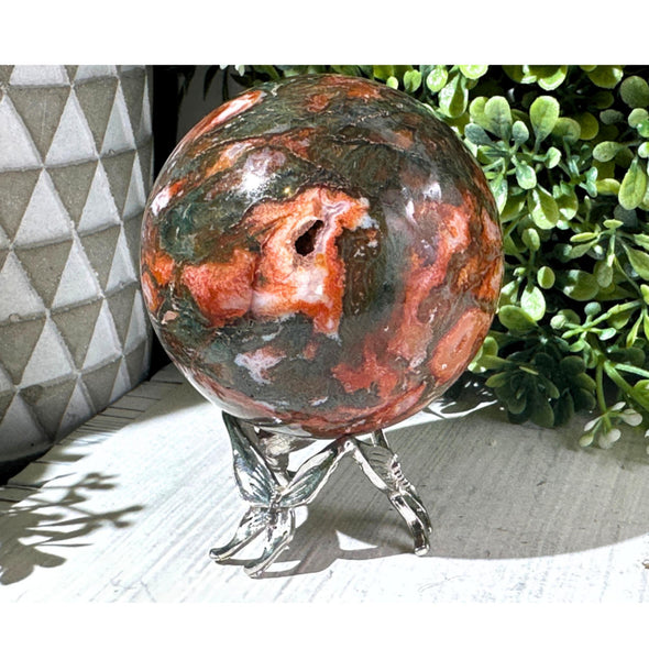 Red Carnelian Moss Agate Crystal Sphere