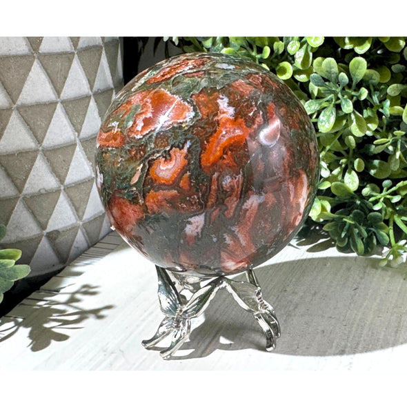 Red Carnelian Moss Agate Crystal Sphere
