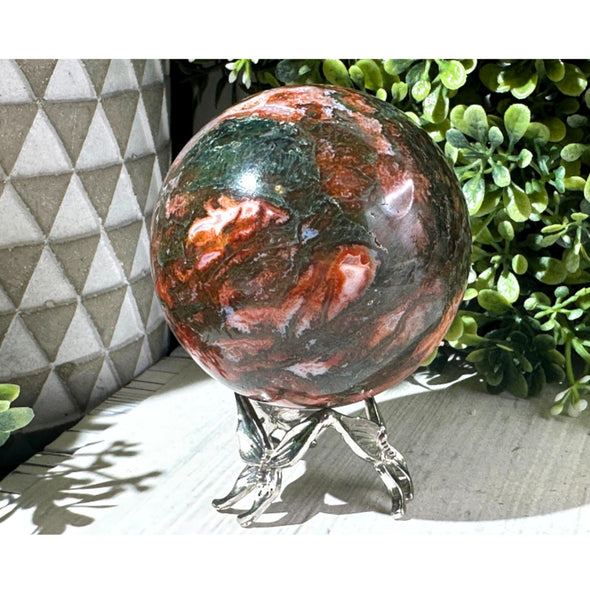 Red Carnelian Moss Agate Crystal Sphere