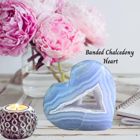 Blue Banded Chalcedony Crystal Heart