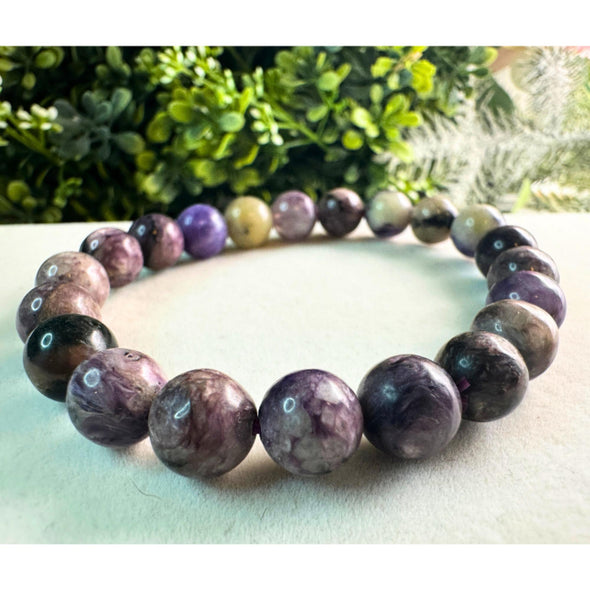 Genuine Charoite Stone Bead Bracelet