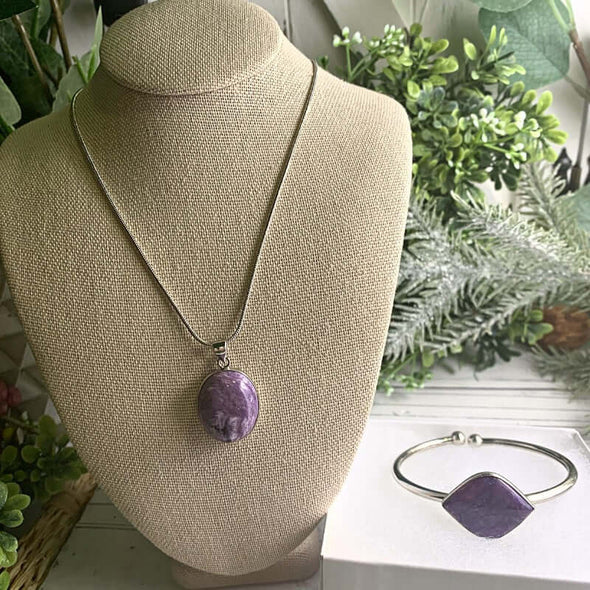 Charoite Necklace And Bangle Bracelet Set