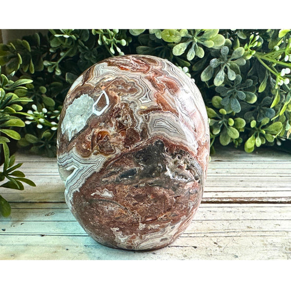 Crazy Lace Agate Crystal Skull Carving