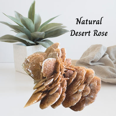 Natural Gypsum Desert Rose specimen showcasing its unique rosette shape and beautiful layers in earthy tones.