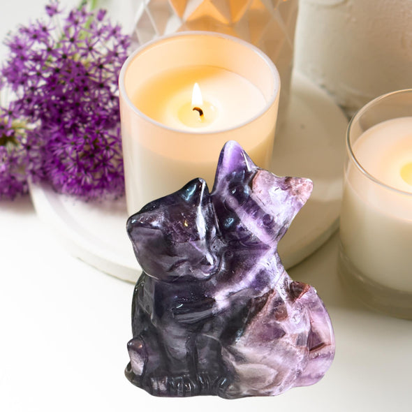 Dream Amethyst Crystal Kittens Carving