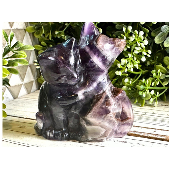 Dream Amethyst Crystal Kittens Carving