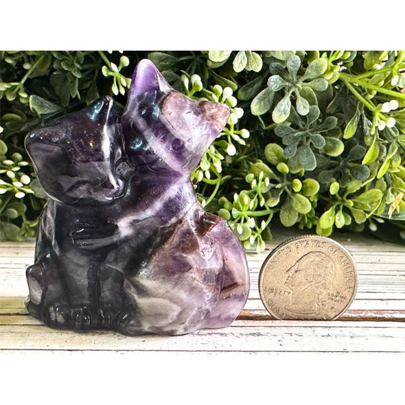 Dream Amethyst Crystal Kittens Carving