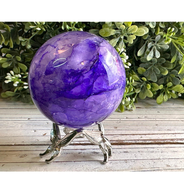 Clear Quartz Sphere With Purple Dye Inclusion